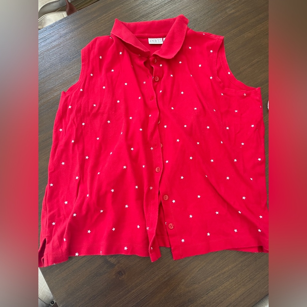 Liz Claiborne Red White Star Collared Tank